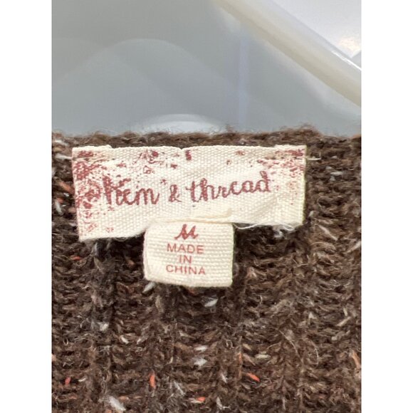 Hem and Thread Striped Henley Sweater Size M Long Sleeve Colorblock Cozy Neutral - Picture 3 of 6